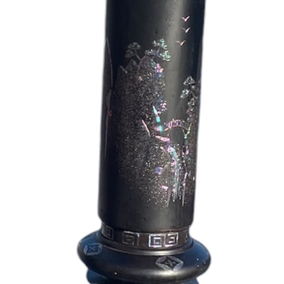 RARE SET OF 2 HOLLYWOOD REGENCY BLACK LAQUER MOTHER OF PEARL INLAY TABLE LAMP - Picture 8 of 16